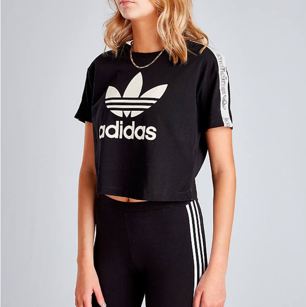 Adidas Printed-Logo Cropped Tee - Picture 2 of 8